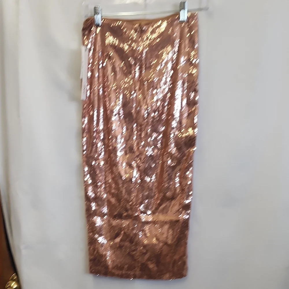 INC International Concepts Gold Sequin Midi Pencil Skirt